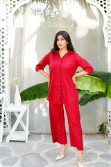Maroon Co-Ord Set - Lawn